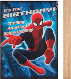 Hallmark Spiderman birthday card with Zip Zoom Wow design, featuring Spiderman in action for children's birthday celebrations.