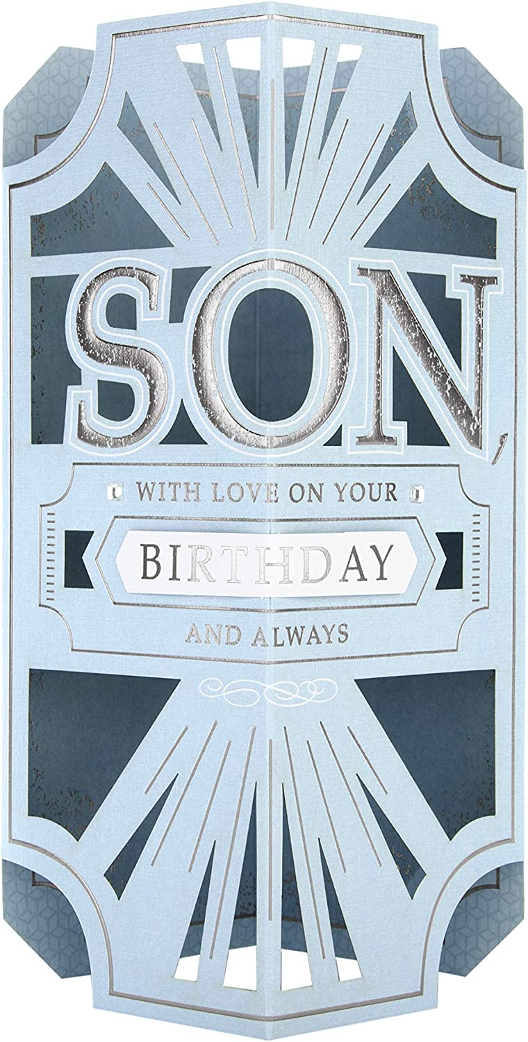 Hallmark birthday greeting card for son with classic laser cut 3D design, featuring intricate details and heartfelt message.