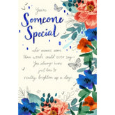 Hallmark greeting card with colorful butterflies and floral design, message reads "Someone Special" for birthday or special occasion.