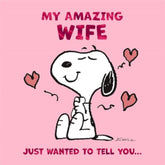 Hallmark Peanuts Snoopy wife birthday greeting card featuring Snoopy with heartfelt message for a special wife.