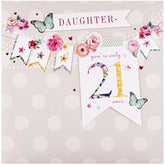 Hallmark 21st Daughter birthday greeting card with bunting design, colorful illustrations, perfect for celebrating her special day.
