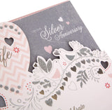 Hallmark 25th silver anniversary greeting card with glitter finish and romantic design for wife celebration.