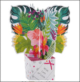 Hallmark 3D Tropical Flowers pop-up Mother’s Day card with vibrant, colorful floral design and intricate floral details.