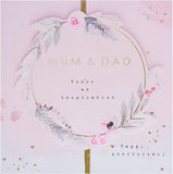 Hallmark anniversary greeting card for Mum and Dad with contemporary floral text design on the front.