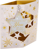 Hallmark birthday greeting card featuring a 3D design with a hanging star attachment and colorful decorative elements.