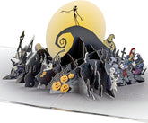 Hallmark Christmas card featuring The Nightmare Before Christmas with 3D pop-up design and gold foil details in black and navy.