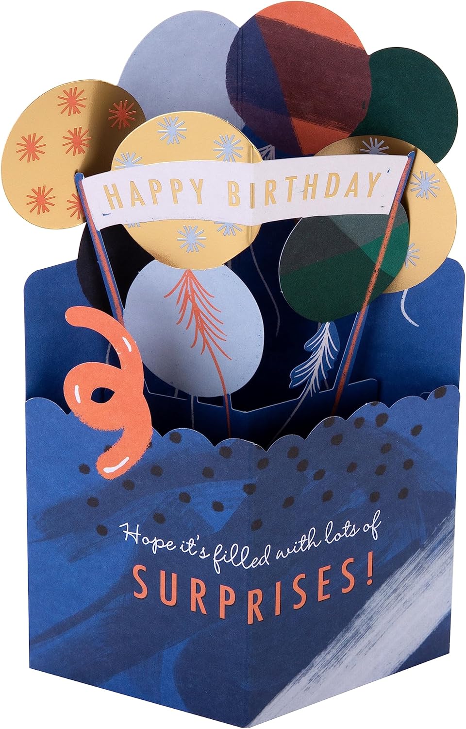 Hallmark Classic 3D Pop-Up Balloons Design birthday greeting card with colorful balloon illustrations and festive details.