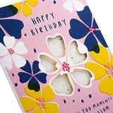 Hallmark greeting card featuring a contemporary floral design with a seeded paper insert for birthdays.