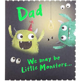 Hallmark Little Monsters Father's Day card featuring playful monster illustrations and heartfelt message for dad.