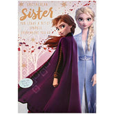 Hallmark Disney Frozen birthday card for sister featuring Olaf and Elsa, with a spot-the-difference activity inside.