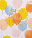 Hallmark embossed text design birthday greeting card with colorful floral accents and cheerful message on the front.