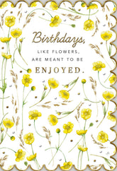 Hallmark floral birthday card featuring colorful flower illustrations and cheerful message, perfect for celebrating special birthdays