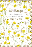 Hallmark floral birthday card featuring colorful flower illustrations and cheerful message, perfect for celebrating special birthdays