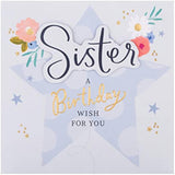 Hallmark greeting card featuring colorful flowers and a star design, perfect for sister's birthday celebration.