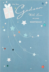 Hallmark Godson birthday card titled "Special" featuring colorful illustrations, designed as a medium greeting card for celebrations.