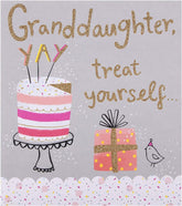 Hallmark Granddaughter Treat Yourself birthday greeting card with colorful floral design and heartfelt message inside.