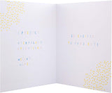 Hallmark gender reveal greeting card with "He or She?" message for celebrating new baby's gender announcement.