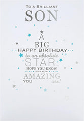 Hallmark Star Son birthday greeting card with colorful star design and heartfelt message inside.