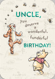 Hallmark Winnie the Pooh and Tigger Uncle birthday greeting card featuring colorful cartoon characters and cheerful design.