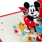 Hallmark Disney Mickey Mouse 3D pop-up greeting card with colorful Mickey illustration and interactive design for special occasions.