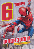 Hallmark Marvel Spider-Man 6th birthday greeting card featuring Spider-Man in action for a young fan.