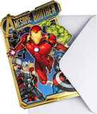 Hallmark Marvel Avengers pop-out birthday card featuring superhero characters for a brother's special celebration.