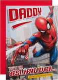 Hallmark Marvel Spider-Man Daddy birthday greeting card featuring Spider-Man illustration and festive birthday message.