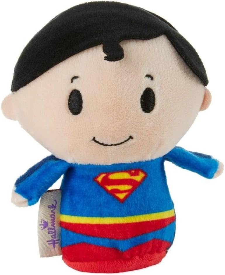 Hallmark Itty Bitty Clark Kent Superman plush toy, soft and cuddly with detailed Superman costume and iconic red cape.