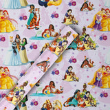 Hallmark Disney Princesses and pets design gift wrap roll, 2 meters, featuring colorful princess and animal illustrations.