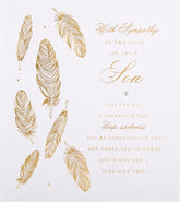 Hallmark sympathy greeting card for the loss of a son with foil finish feathers, featuring heartfelt design and message.
