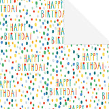 Hallmark birthday wrapping paper set with two sheets and two decorative tags, featuring colorful festive designs.