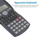 Black Helect 2-Line Engineering Scientific Calculator with display showing calculations, suitable for school and business use