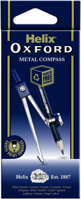 Helix Oxford metal compass set with pencil for drawing and drafting, featuring a sturdy metal construction and precision tips.
