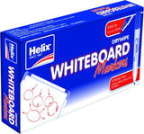 Set of four Helix whiteboard marker pens with bullet tips in assorted colors, ideal for writing and drawing on whiteboards.