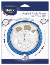 Helix Maped angle and circle maker template with assorted designs for math and geometry drawing and measurement.