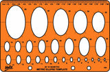 Helix Metric Ellipse Template for math sets, showing a clear plastic template with various ellipse shapes and measurement markings.