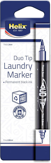 Helix black dual-tip fabric and laundry marker with fine and broad tips for marking clothes and fabric items.