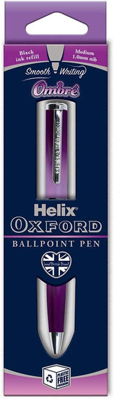 Helix Oxford Premium Ombre Pink Ballpoint Pen with blue ink, featuring a stylish pink and blue gradient design for stationery use.