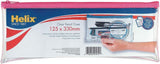 Helix large clear pencil case with zipper, 13x5 inches, durable storage pouch in assorted colors, ideal for stationery organization.