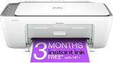 HP Deskjet 2820e All-in-One Printer showing front view with paper tray and control panel, versatile inkjet printer for home use