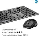 HP 720 multi-device rechargeable wireless keyboard and mouse combo, computer peripherals and accessories, sleek and functional design.