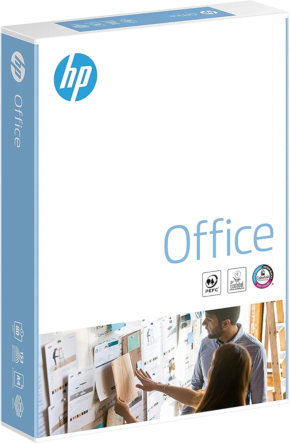 HP Office A4 copier paper, 80gsm, 500 sheets ream, ideal for printing and copying in office environments.