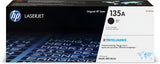HP 135a black toner cartridge for laser printers, showing the cartridge in its packaging. Printer supplies by HP.