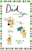 UK Greetings Dad from Son Boofle Father's Day Card featuring colorful illustrated design and heartfelt message inside