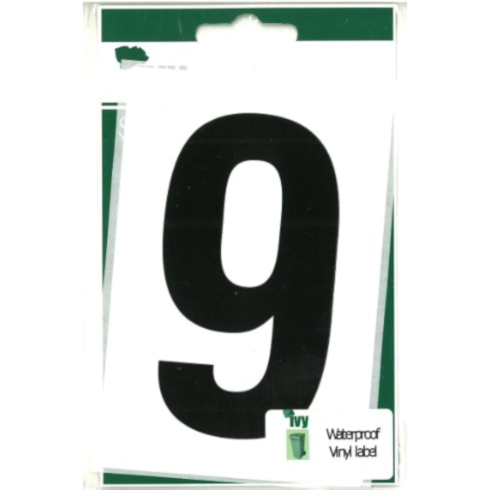 Black Ivy Stationery Wheelie Bin Number 9 adhesive sticker attached to a bin for easy identification.