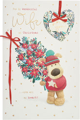 Christmas Greeting Card for Wife with Boofle Dog Holding Bouquet Design