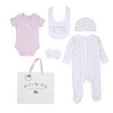 Send It By Lilac Floral 5-piece set featuring elegant floral patterns, includes clothing and accessories from M N House Wholesale.