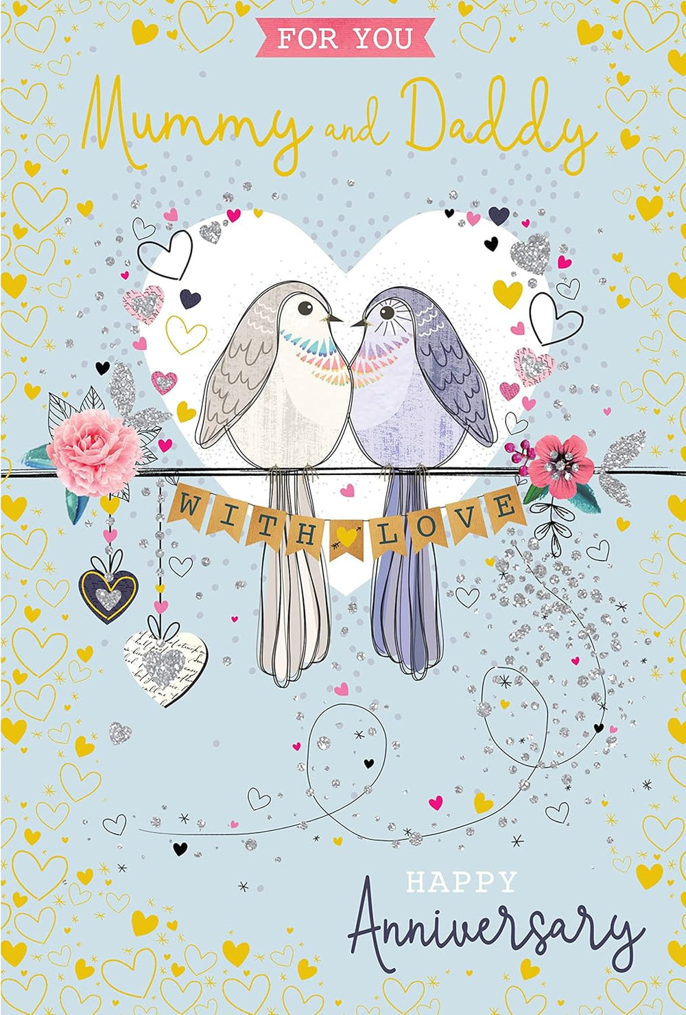Kingfisher Mummy & Daddy Anniversary Greeting Card featuring colorful illustrations and heartfelt message, designed for special occasions.