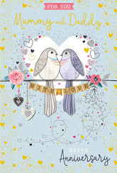 Kingfisher Mummy & Daddy Anniversary greeting card with floral design and heartfelt message, perfect for celebrating special occasions.