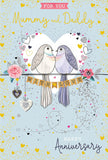 Kingfisher Mummy & Daddy Anniversary Greeting Card featuring colorful illustrations and heartfelt message, designed for special occasions.